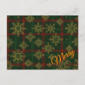 ステームパンクメリースノーフレークレッド&グリーンタータンチェック シーズンポストカード (正面)