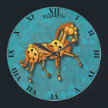 ステームパンクラスティヴィンテージ整備士オレンジホース ラージ壁時計<br><div class="desc">スティームパンク錆びヴィンテージ整備士オレンジホースデザイン。ヴィンテージスチームパンク錆びたオレンジ色の馬の金属ギアアールデコスタイル。誕生日贈り物として、または任意の種類のパーティーに最適な</div>