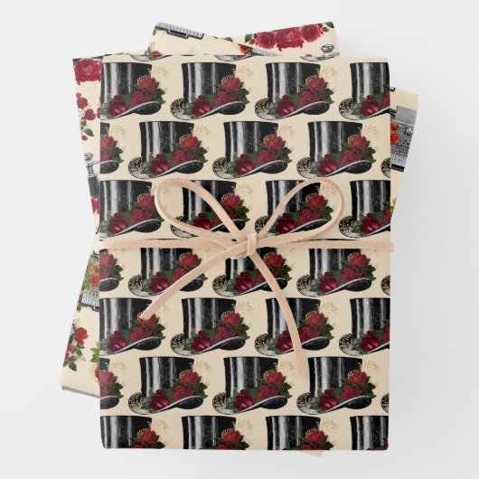 ステームパンクレッドバイノクルズタイプライターハットクリスマス ラッピングペーパーシート (インサイチュ)