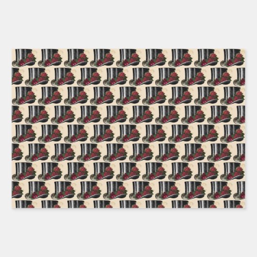 ステームパンクレッドバイノクルズタイプライターハットクリスマス ラッピングペーパーシート (正面)