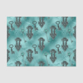 ステームパンクロックアンド鍵ティール(緑がかった色) |ヴィンテージの切り離し 薄葉紙 (正面)