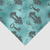 ステームパンクロックアンド鍵ティール(緑がかった色) |ヴィンテージの切り離し 薄葉紙 (詳細)