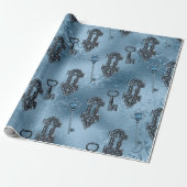 ステームパンクロックアンド鍵ブルー |ヴィンテージの切り離し ラッピングペーパー (アンロールド)