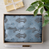 ステームパンクロックアンド鍵ブルー |ヴィンテージの切り離し 薄葉紙 (ギフト)