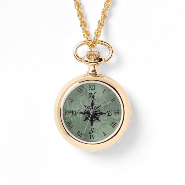 ステームパンクヴィンテージオールドコンパスバラデザイン 腕時計 (正面)