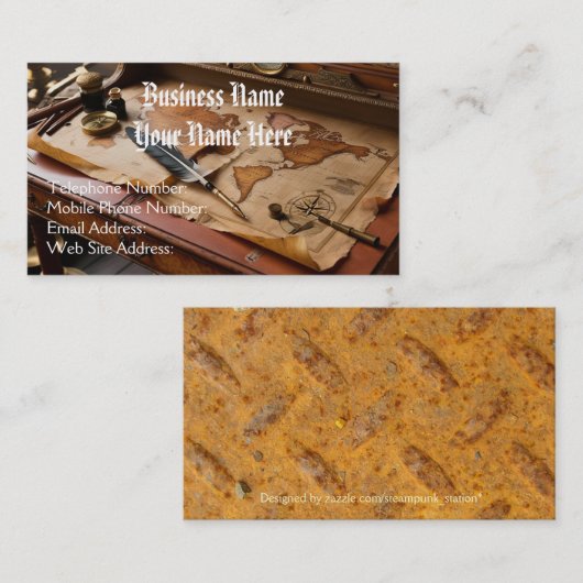 ステームパンクヴィンテージオールドワールドマップテーマ 名刺 (正面/裏面)
