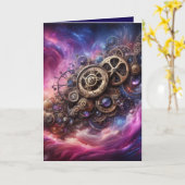 ステームパンク工業用クロック紫とピンク カード (黄色い花)