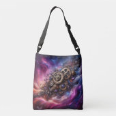 ステームパンク工業用クロック紫とピンク クロスボディバッグ (裏面)