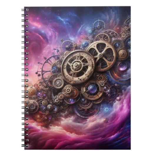 ステームパンク工業用クロック紫とピンク ノートブック (正面)
