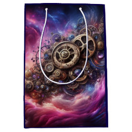 ステームパンク工業用クロック紫とピンク ミディアムペーパーバッグ