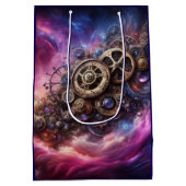 ステームパンク工業用クロック紫とピンク ミディアムペーパーバッグ (裏面)