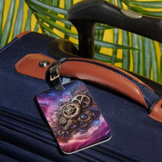 ステームパンク工業用クロック紫とピンク ラゲッジタグ (正面インサイチュ1)