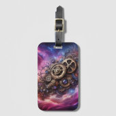ステームパンク工業用クロック紫とピンク ラゲッジタグ (正面縦)