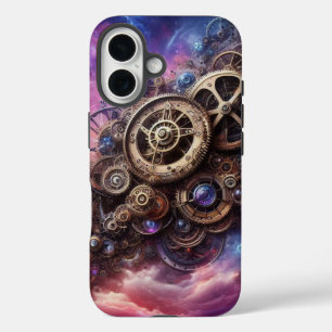 ステームパンク工業用クロック紫とピンク iPhone 16ケース