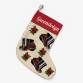 ステームパンク帽子とヴィンテージレッドローゼクリスマス スモールクリスマスストッキング (正面 (吊り時))