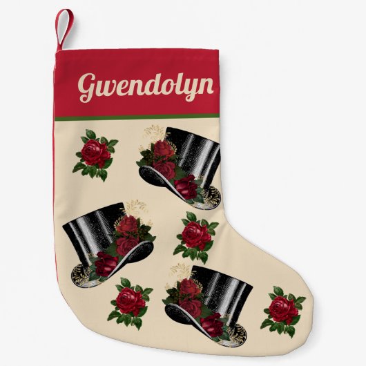 ステームパンク帽子とヴィンテージレッドローゼクリスマス スモールクリスマスストッキング (正面)