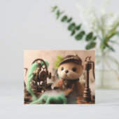 ステームパンク愛らしいカワウソが機械で働く ポストカード (スタンド正面)