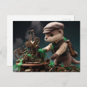 ステームパンク愛らしいカワウソが機械で働く ポストカード (正面/裏面)