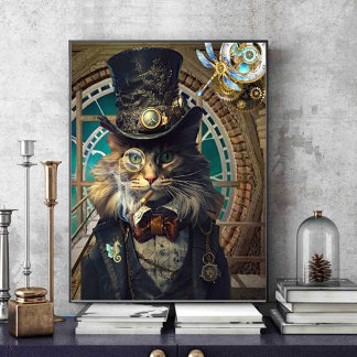 ステームパンク猫の時計塔ポスター フォトプリント