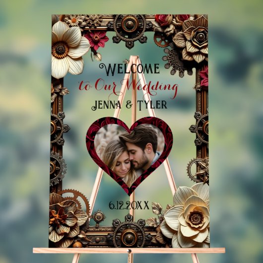 ステームパンク結婚へようこそパーソナライズされた アクリルサイン (ニュートラル)