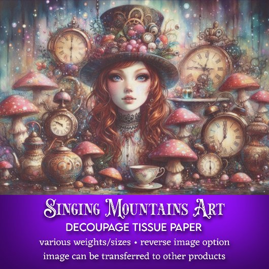 ステームパンク芸術的ウォーター色アリスのデコページ 薄葉紙