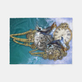 ステームパンク・アートのタイムピース彫刻 フリースブランケット (正面(横))