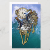 ステームパンク・アートのタイムピース彫刻 便箋 (正面/裏面)