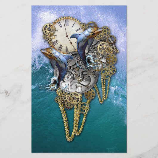 ステームパンク・アートのタイムピース彫刻 便箋 (正面)