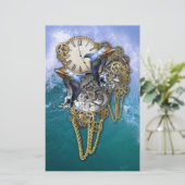 ステームパンク・アートのタイムピース彫刻 便箋 (スタンド正面)