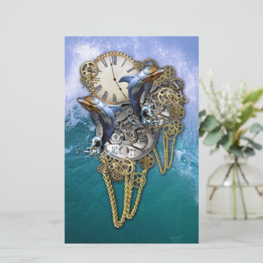 ステームパンク・アートのタイムピース彫刻 便箋 (スタンド正面)