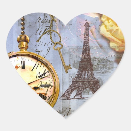 ステームパンク&イエローローローズハートステッカーラベル ハートシール (正面)