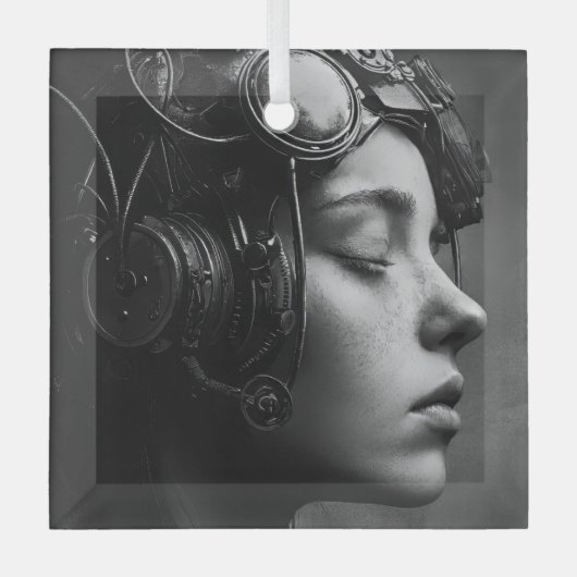 ステームパ予測できなンク女性 ガラスオーナメント (正面)