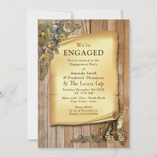 ステームパ結婚ンクオンウッド婚約 招待状 (正面)