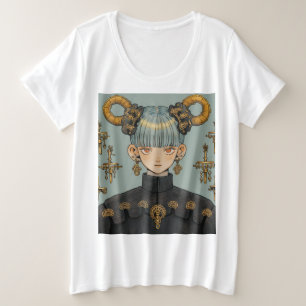 ステームパ華美ンクファンタジーアニメガール プラスサイズTシャツ