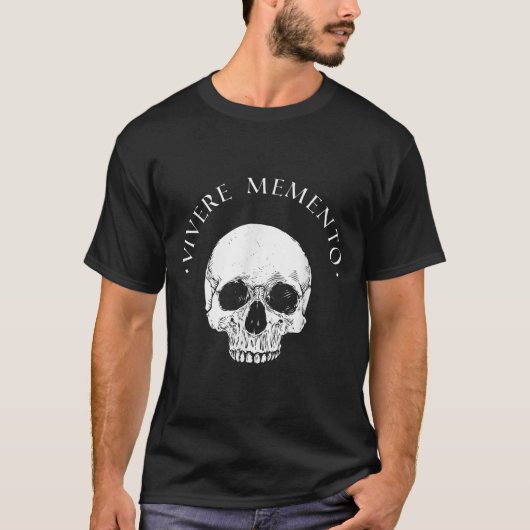ストア哲学 Vivere Memento ドクロ ストア主義 引用句 Tシャツ (正面)