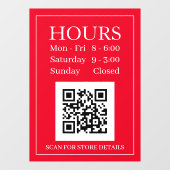 ストア時間オープンサイン、QRコード、赤と白 ウィンドウサイン (シート)
