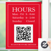 ストア時間オープンサイン、QRコード、赤と白 ウィンドウサイン (ホーム)