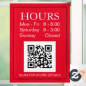 ストア時間オープン記号、QRコード、赤の白い文字 ウィンドウサイン (ホーム)
