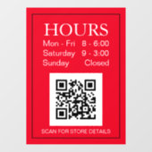 ストア時間オープン記号、QRコード、赤の白い文字 ウィンドウサイン (シート)