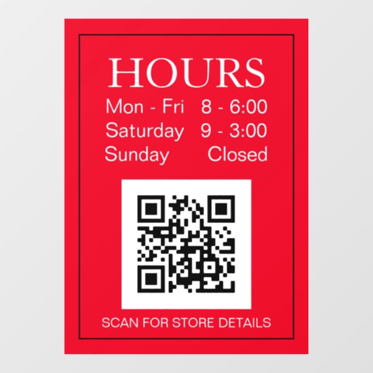 ストア時間オープン記号、QRコード、赤の白い文字 ウィンドウサイン (シート)