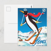 ストゥース、スキーに乗ったペンギン、スイスの山々 ポストカード (正面/裏面)