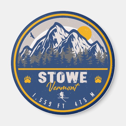 ストウマウンテンバーモントレトロサンセットスキーサミナリー マグネット (正面)