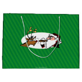 ストギーサンタとトナカイの緑のストライプ大 ラージペーパーバッグ (裏面)