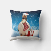 ストッキングおよびギフトを持つ冬休みのツノメドリ クッション (裏面)