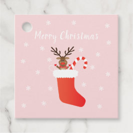 ストッキングで楽しいクリスマスのトナカイ フェイバータグ