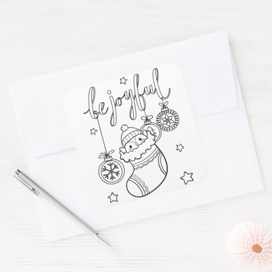 ストッキングで自分のクリスマスペンギンを着色 スクエアシール (封筒)