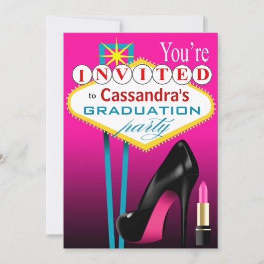 ストッキングと口紅 ラスベガスパーティー フューシャ 招待状 (正面)