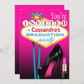 ストッキングと口紅 ラスベガスパーティー フューシャ 招待状 (正面/裏面)