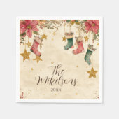 ストッキングと素朴ポインセティアスのクリスマスパーティー スタンダードカクテルナプキン (正面)