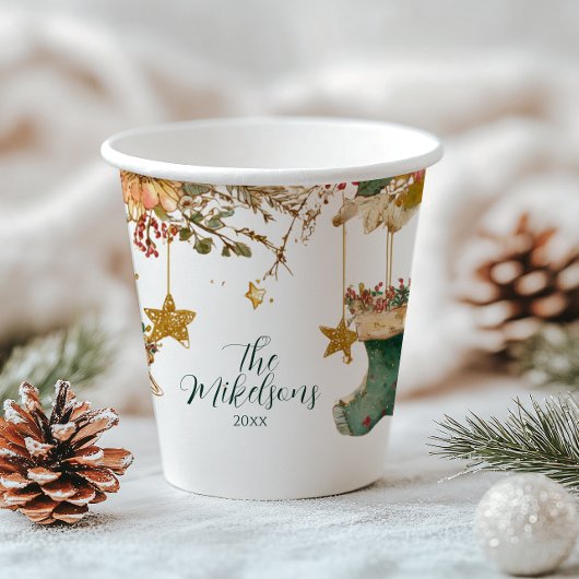 ストッキングと素朴ポインセティアスのクリスマスパーティー 紙コップ